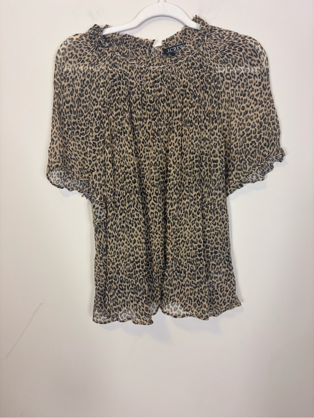 J. Crew Leopard Print Ruffle Neck Blouse in Tan and Black 3X